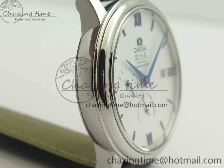 0218 Fashionable De Ville Prestige Real Power Reserve SS TW 1:1 Best Edition White Dial Blue Markers On Leather Strap A 8094